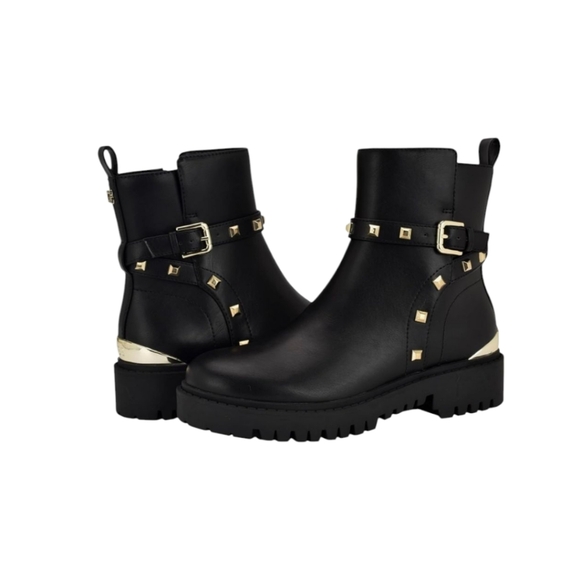 GUESS Oliy Woman's Ankle Boots Black  Studded Faux Leather Zipper Shelsea Size 7 - Picture 1 of 11